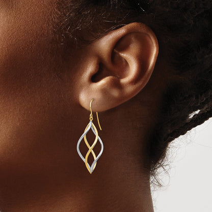 14K Two-Tone Twisted Polished Dangle French Hook Earrings