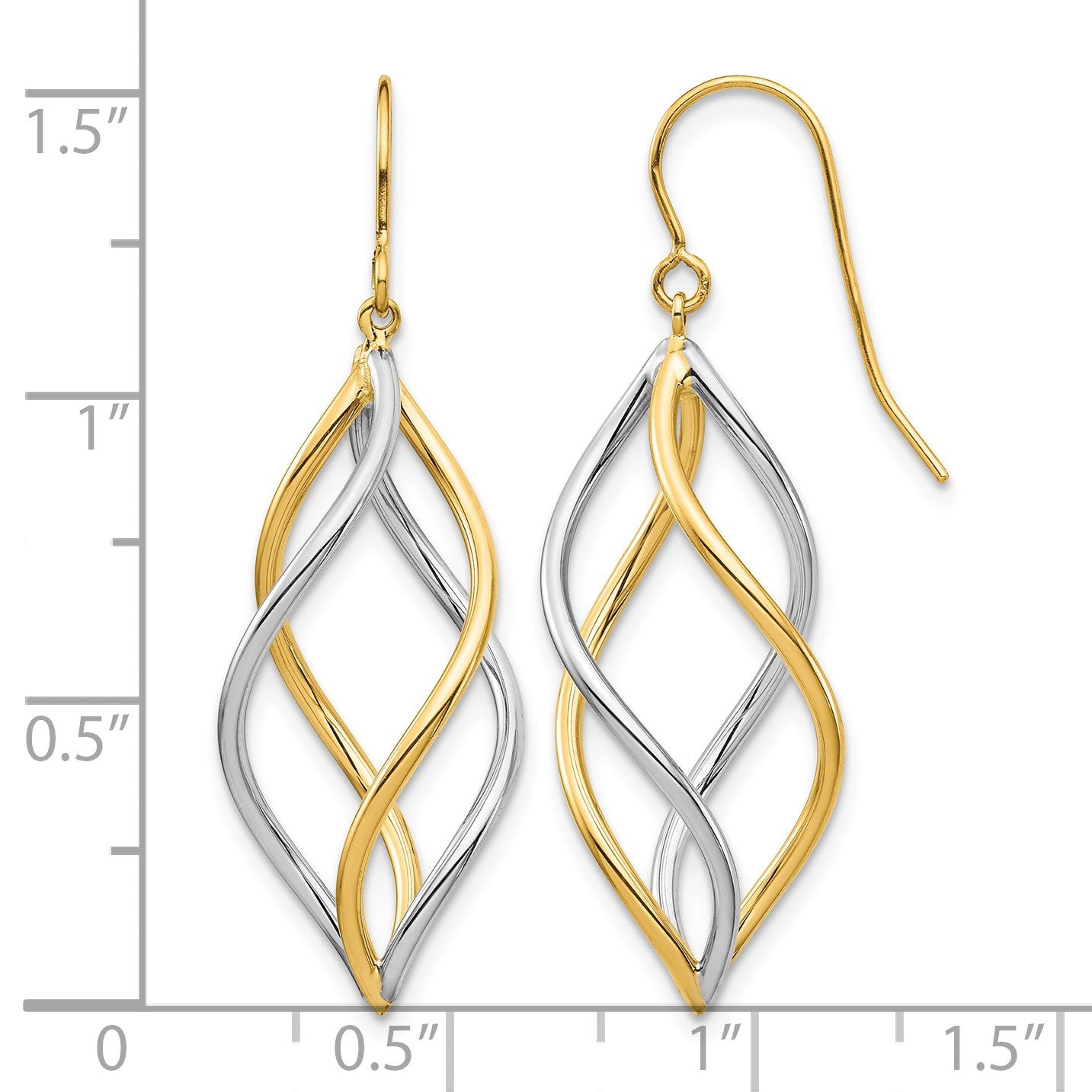14K Two-Tone Twisted Polished Dangle French Hook Earrings