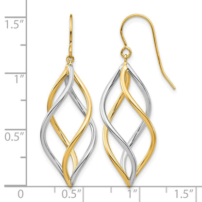 14K Two-Tone Twisted Polished Dangle French Hook Earrings