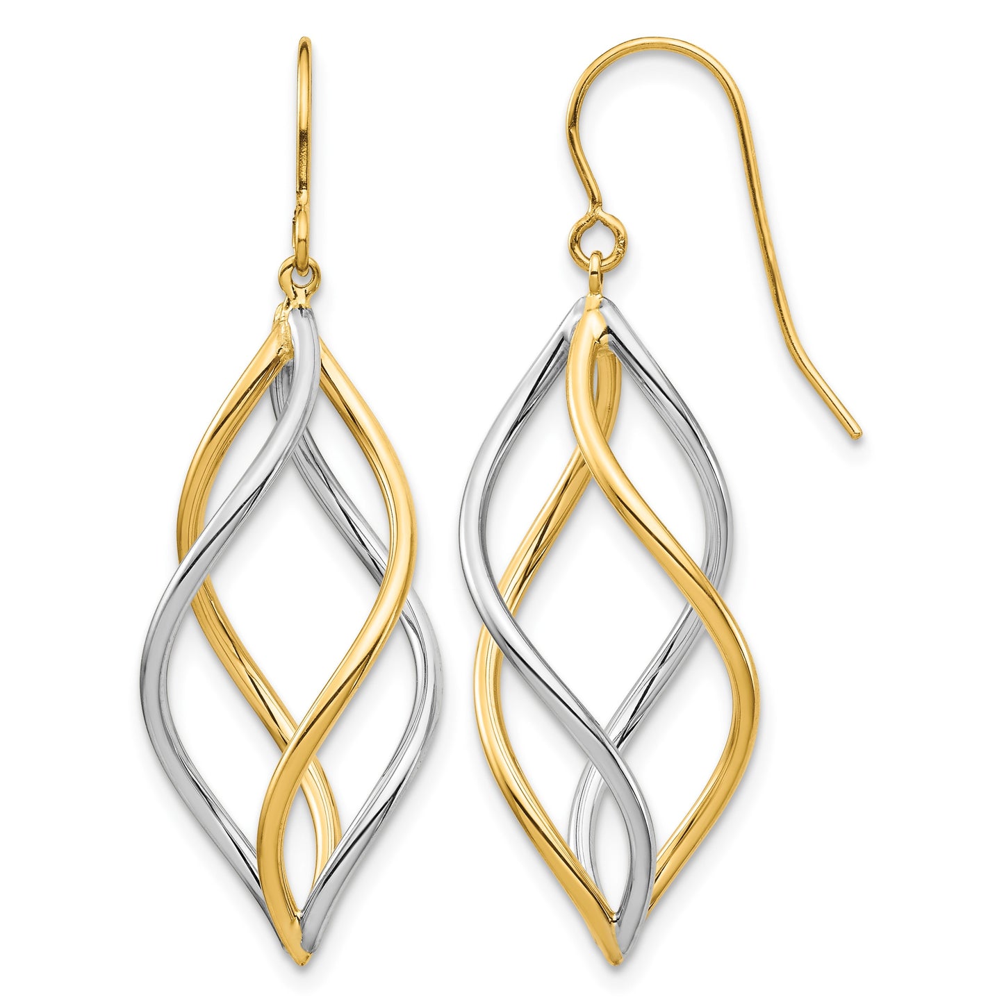 14K Two-Tone Twisted Polished Dangle French Hook Earrings