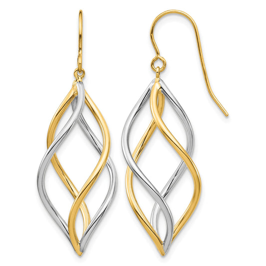 14K Two-Tone Twisted Polished Dangle French Hook Earrings