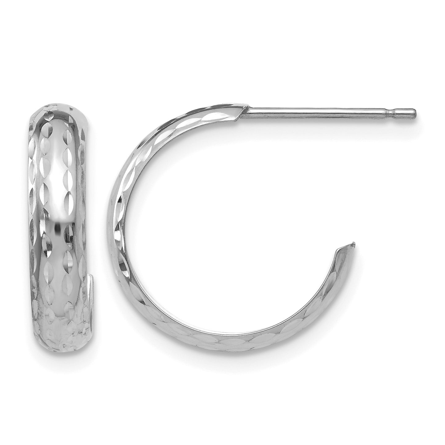 14k White Gold Diamond-cut 3.5mm J-Hoop Earrings