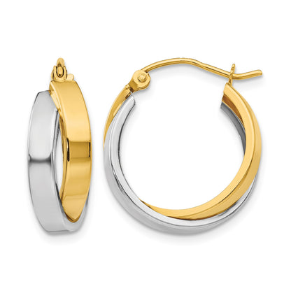 14k Two-tone Polished Double Hoop Earrings