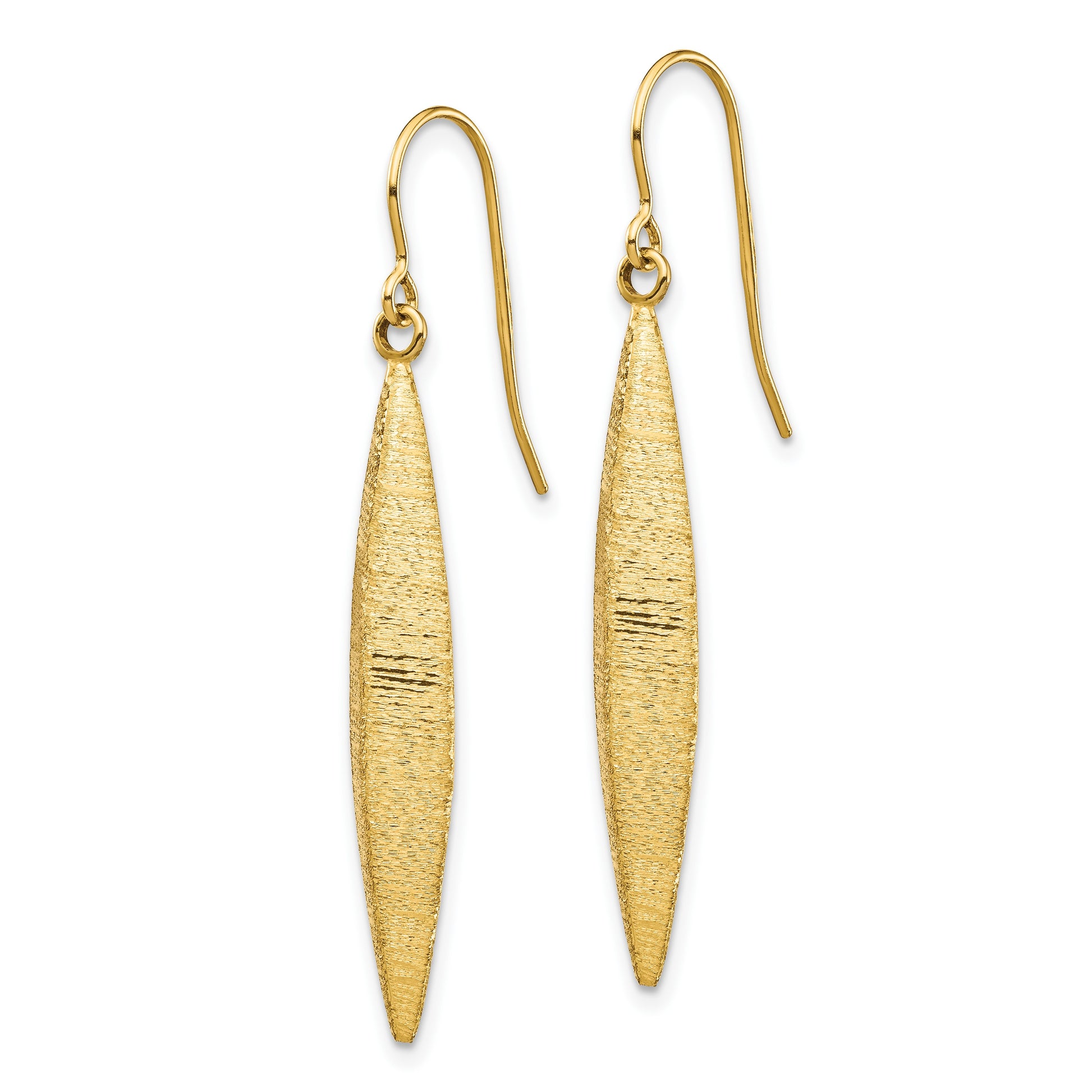 14k Brushed Pointed Oval Dangle French Hook Earrings