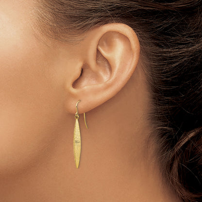 14k Brushed Pointed Oval Dangle French Hook Earrings