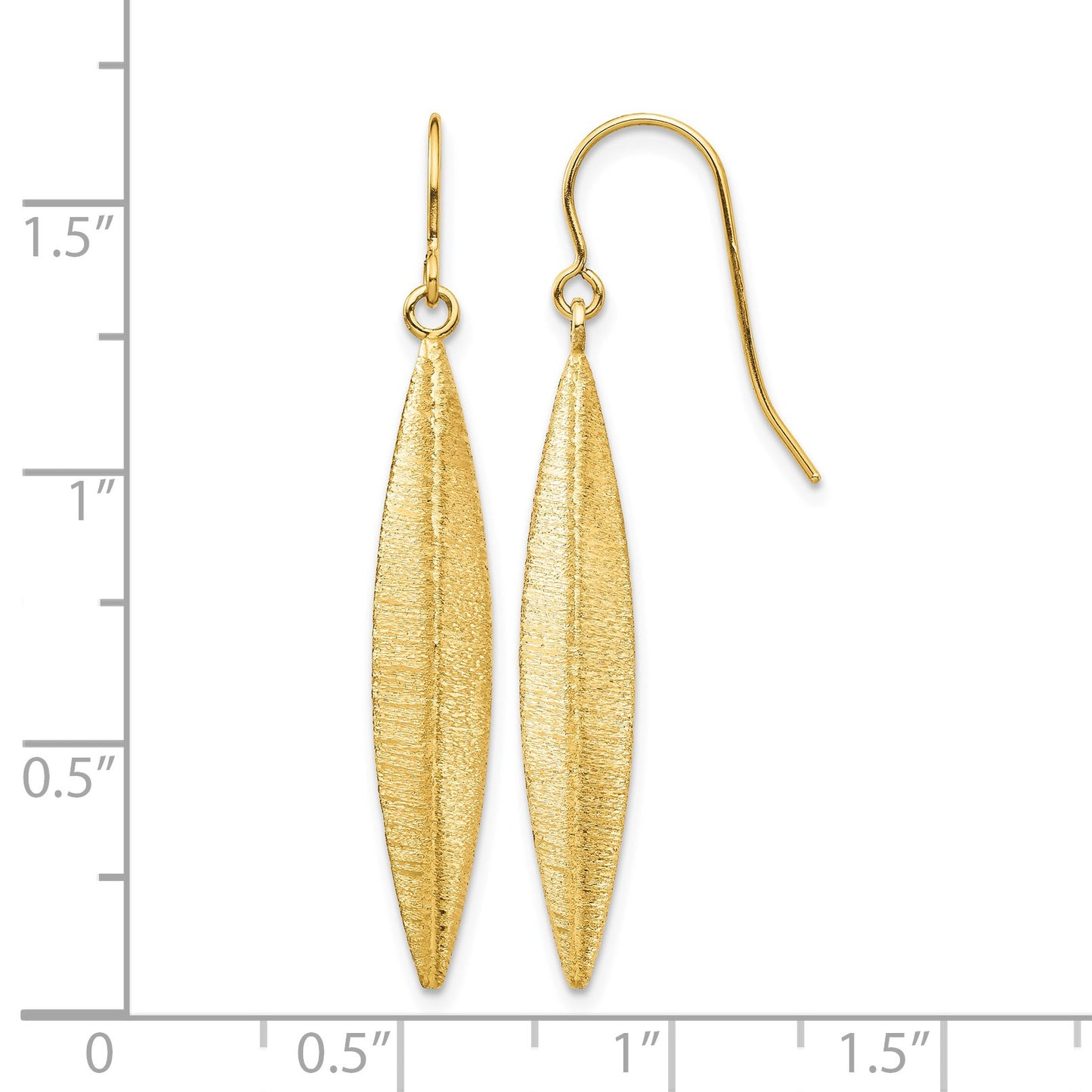 14k Brushed Pointed Oval Dangle French Hook Earrings