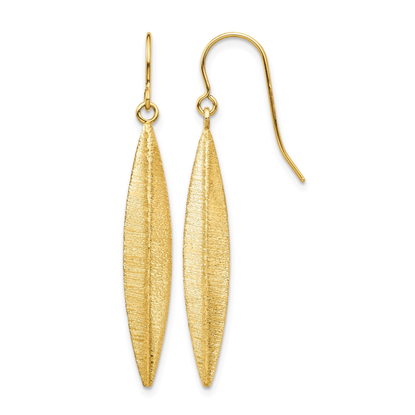 14k Brushed Pointed Oval Dangle French Hook Earrings