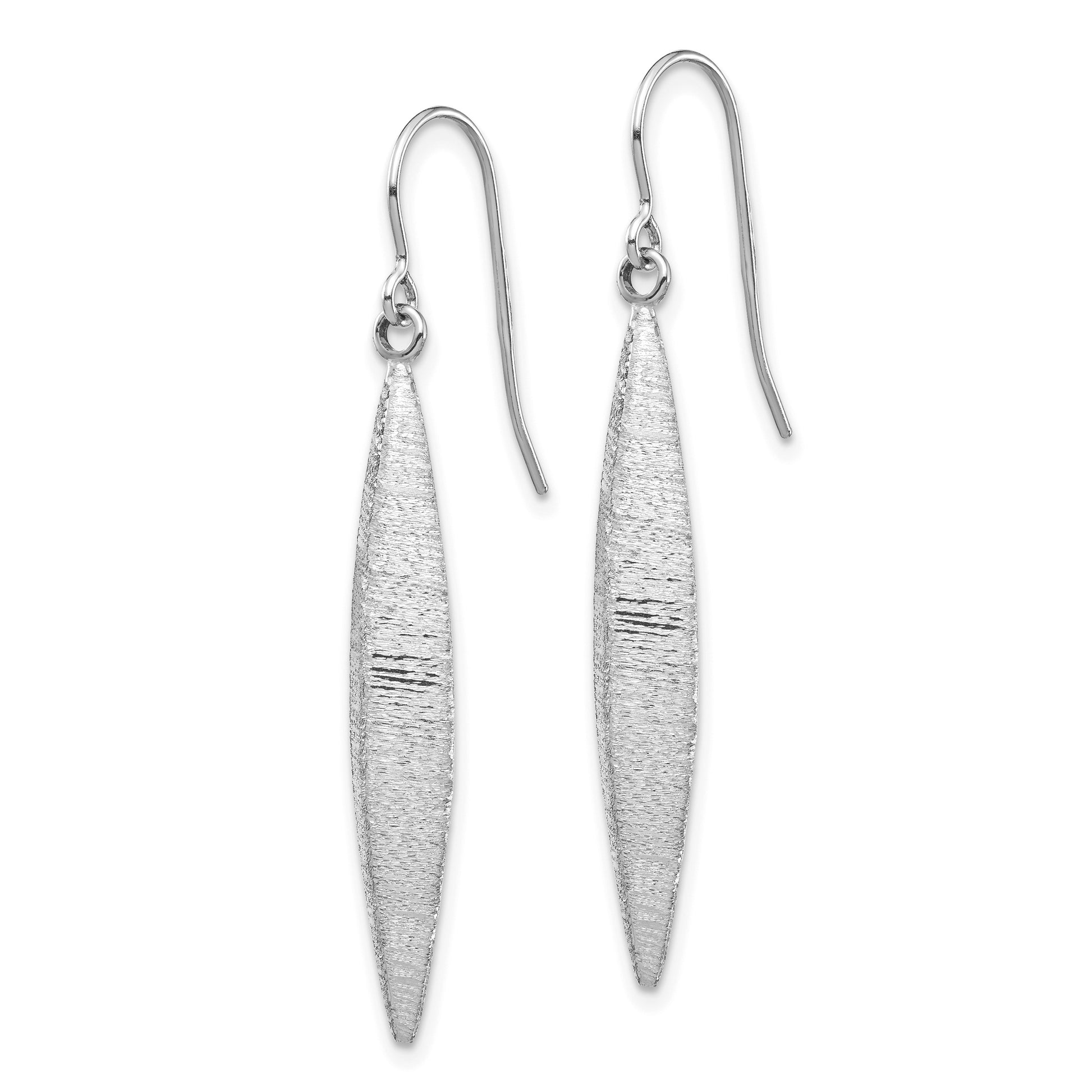 14K White Gold Brushed Pointed Oval Dangle French Hook Earrings