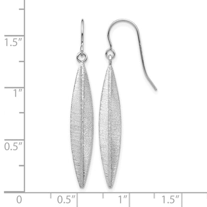 14K White Gold Brushed Pointed Oval Dangle French Hook Earrings