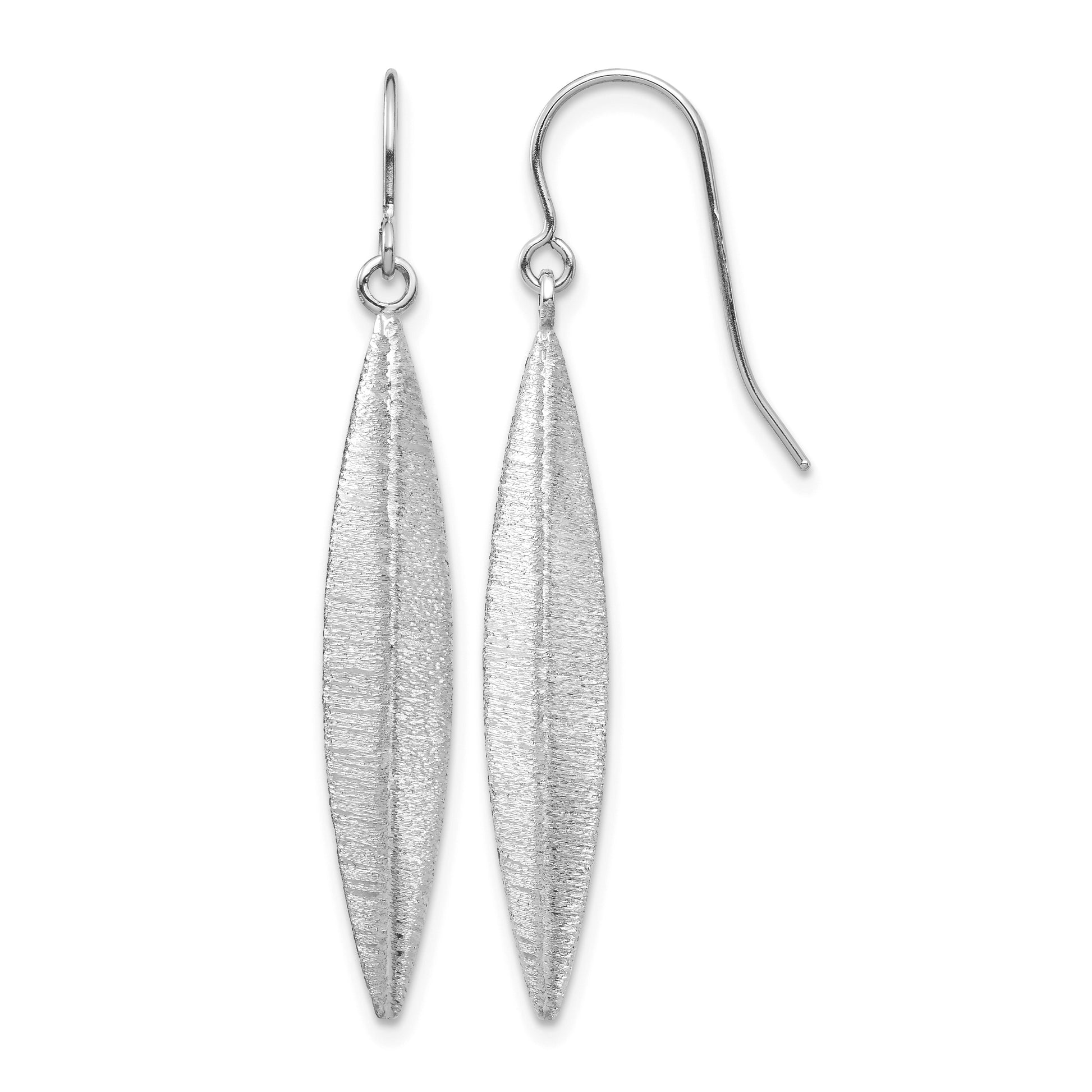 14K White Gold Brushed Pointed Oval Dangle French Hook Earrings