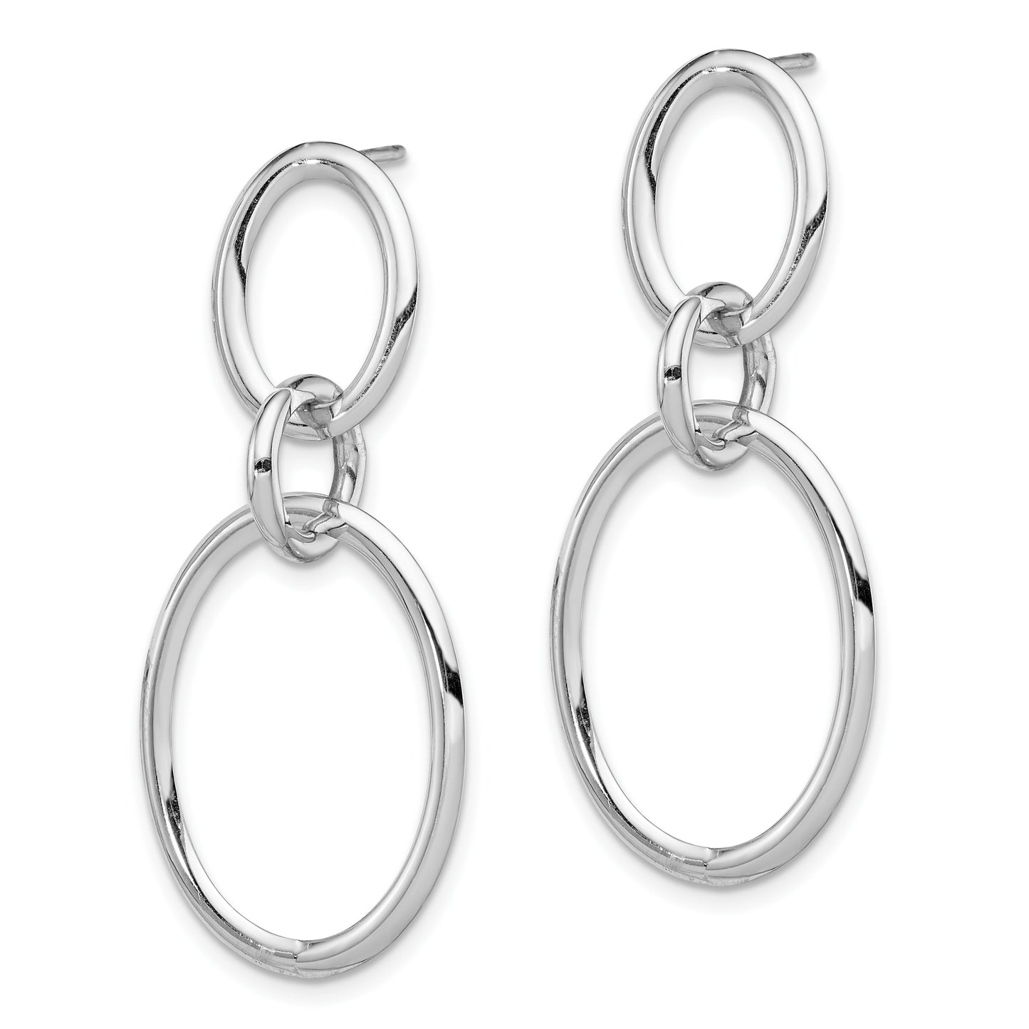 14K White Gold Polished Ovals Dangle Post Earrings