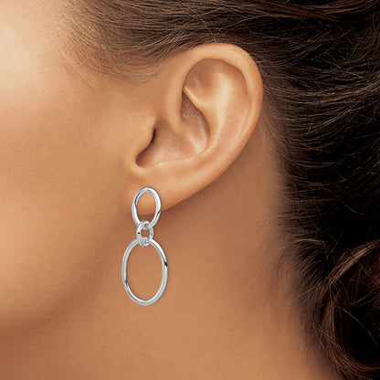 14K White Gold Polished Ovals Dangle Post Earrings