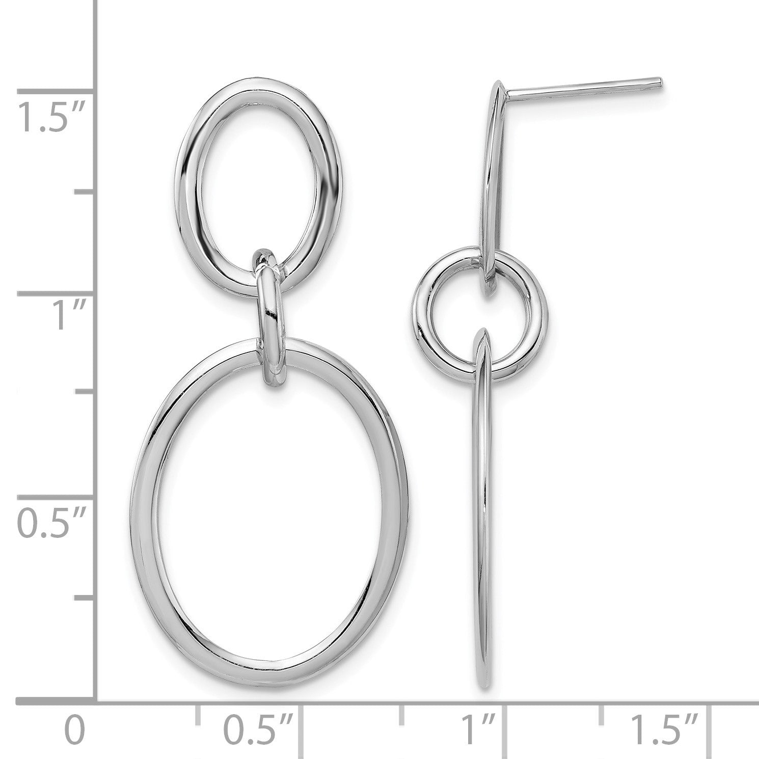 14K White Gold Polished Ovals Dangle Post Earrings