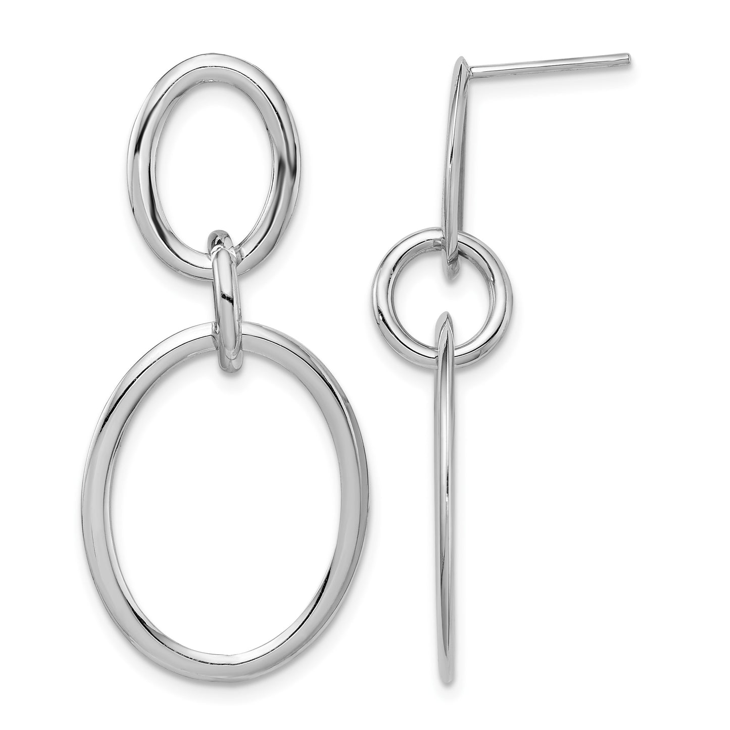 14K White Gold Polished Ovals Dangle Post Earrings