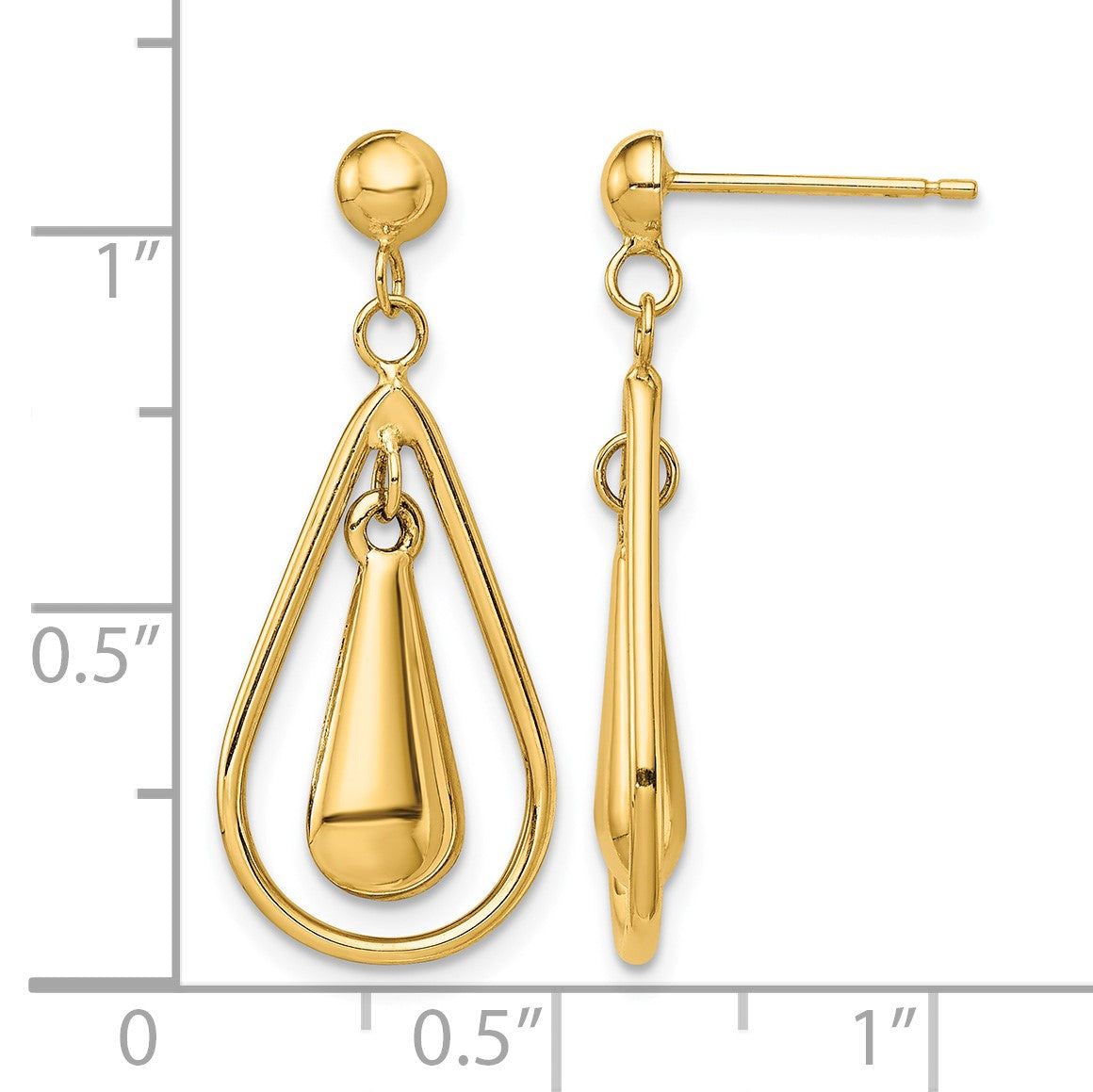 14K Polished Teardrop Dangle Post Earrings