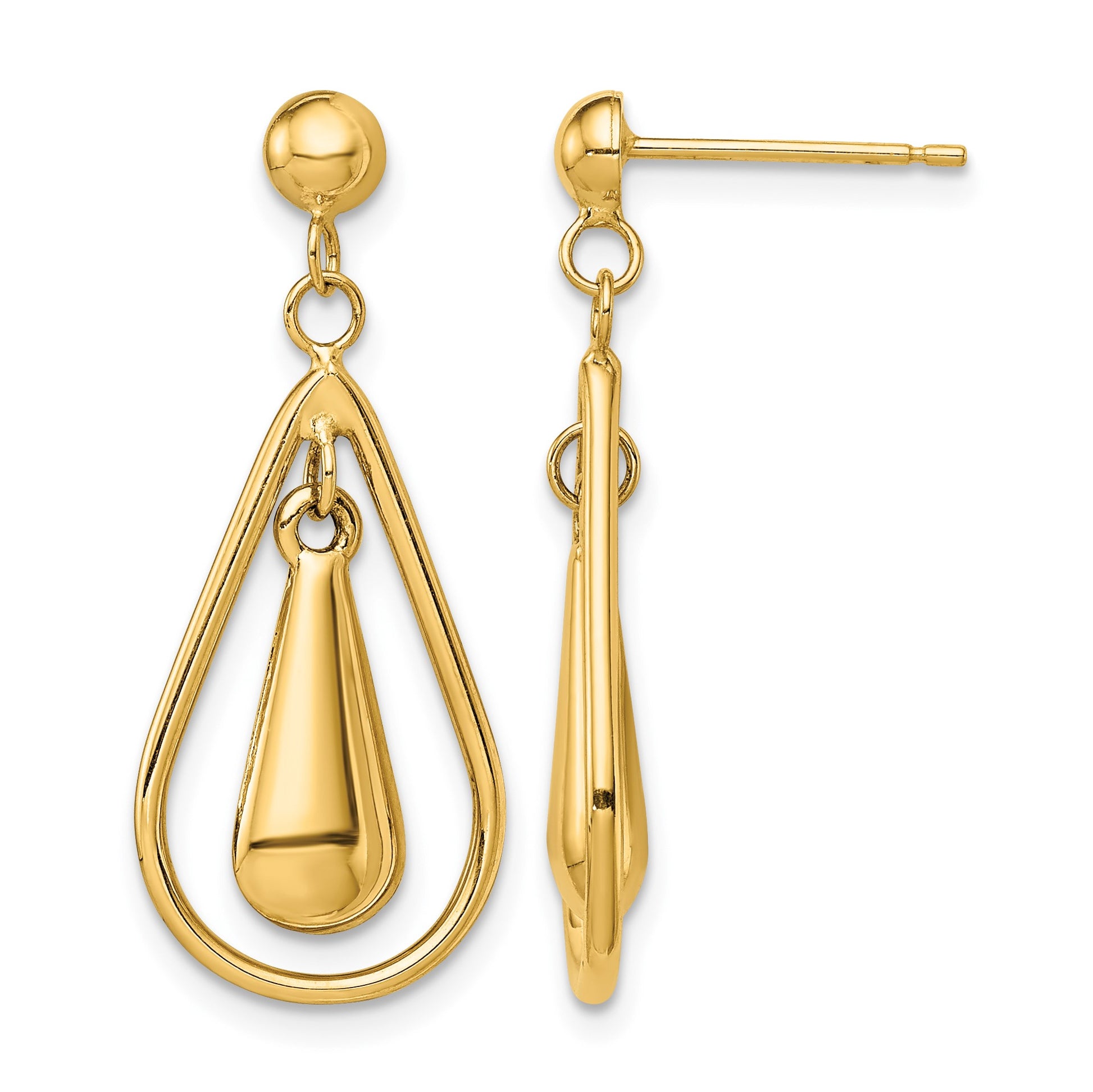 14K Polished Teardrop Dangle Post Earrings