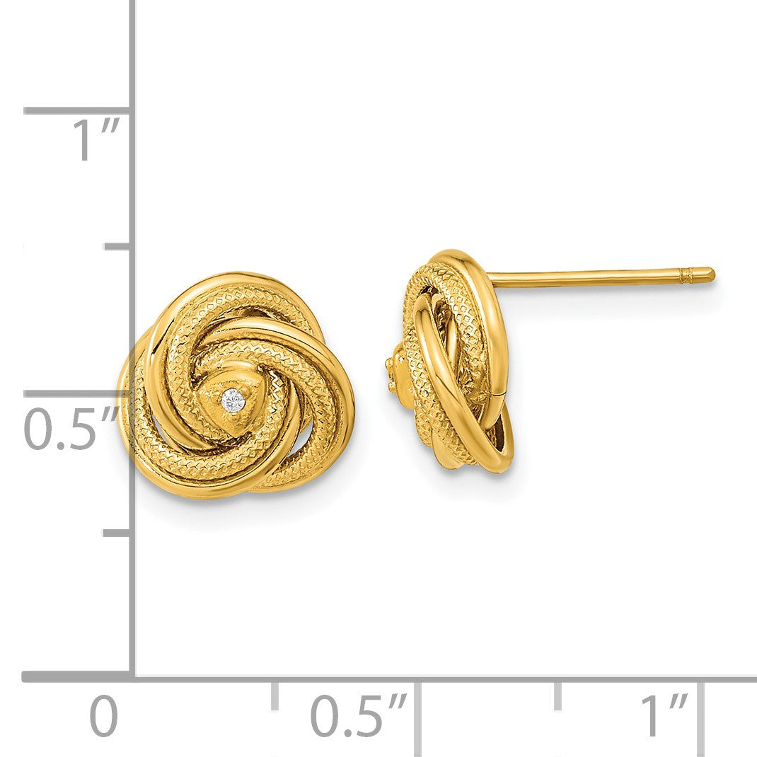 14K 10.5mm Polished Textured CZ Love Knot Post Earrings