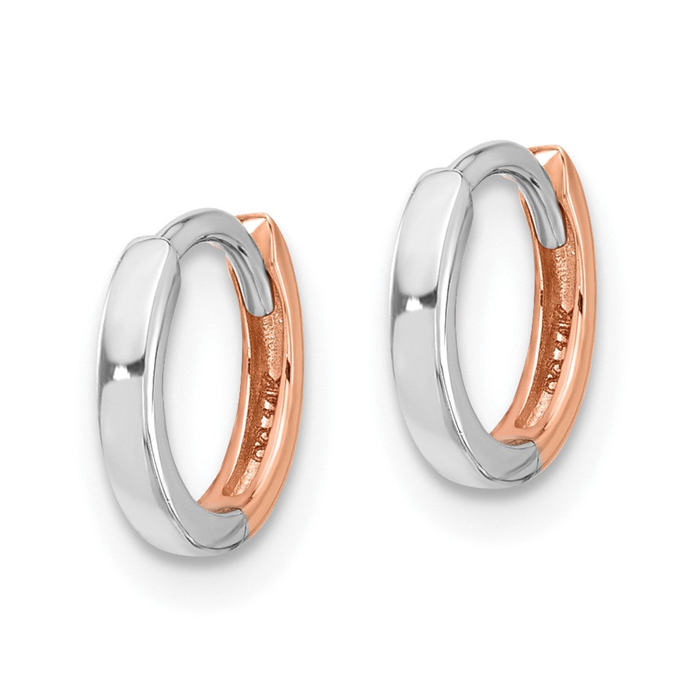 14k Two-tone Rose and White Gold 1.75mm Hinged Hoop Earrings