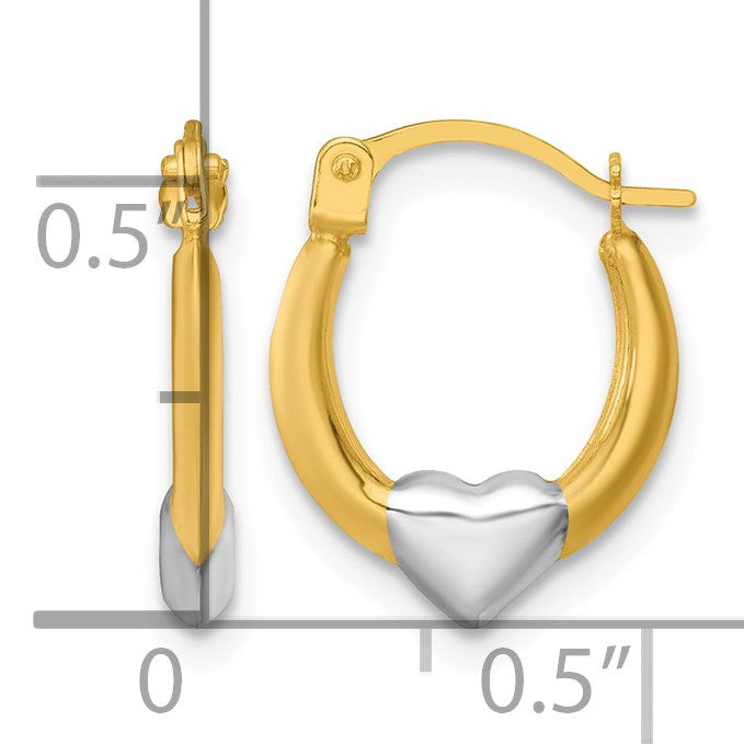 14k with White Rhodium Polished Heart Hoop Earrings