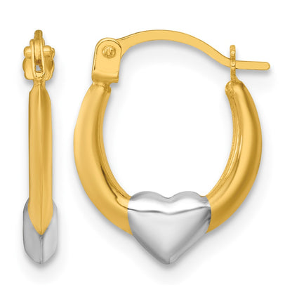 14k with White Rhodium Polished Heart Hoop Earrings