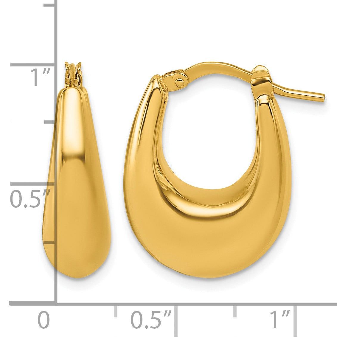 14k Polished 7mm x 16mm Puffed Oval Hoop Earrings