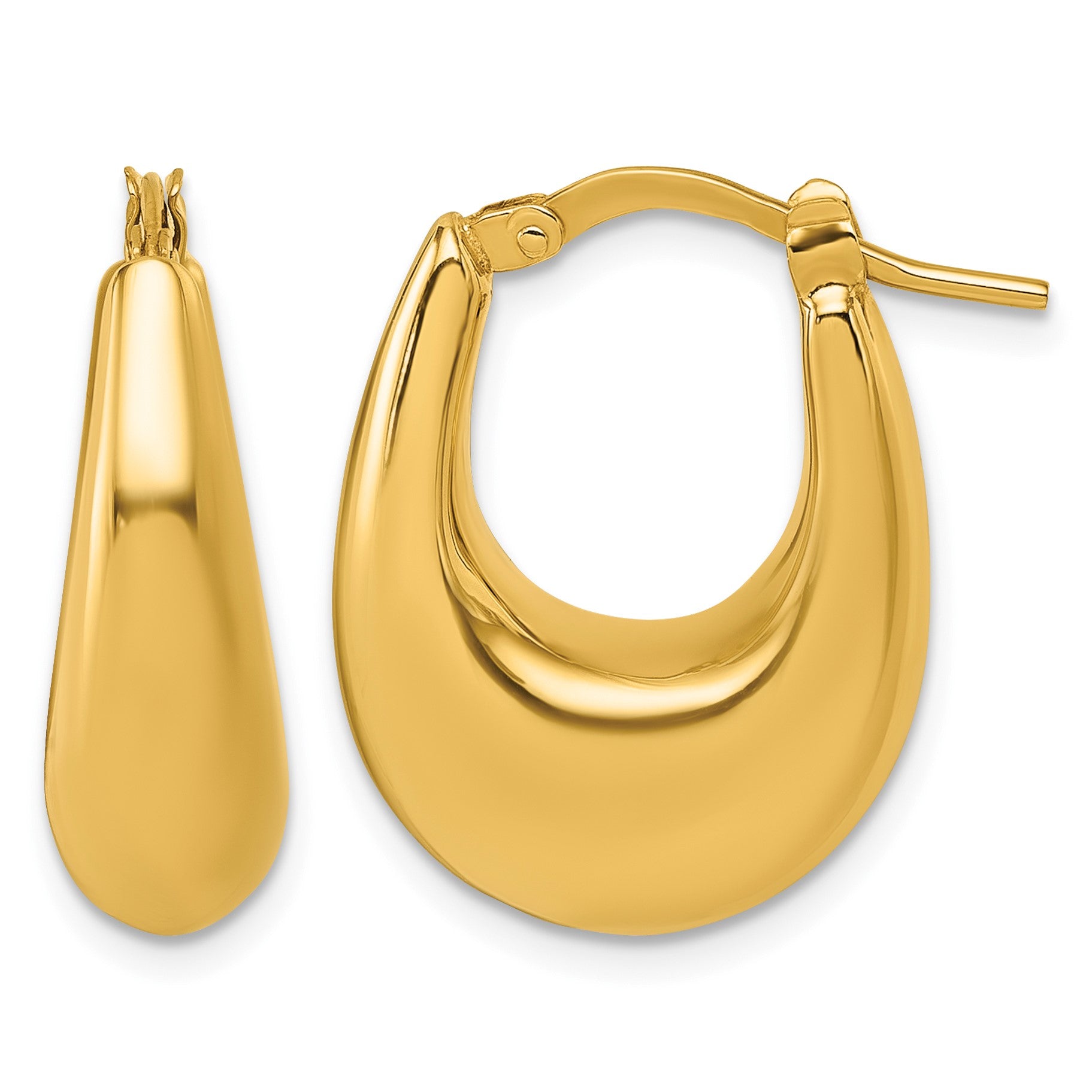 14k Polished 7mm x 16mm Puffed Oval Hoop Earrings