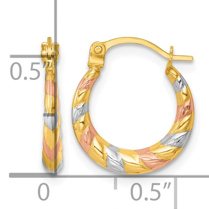 14k with White Rhodium and Rose Gold-plating Diamond Cut Polished 2.25mm Twisted Hollow Hoop Earrings