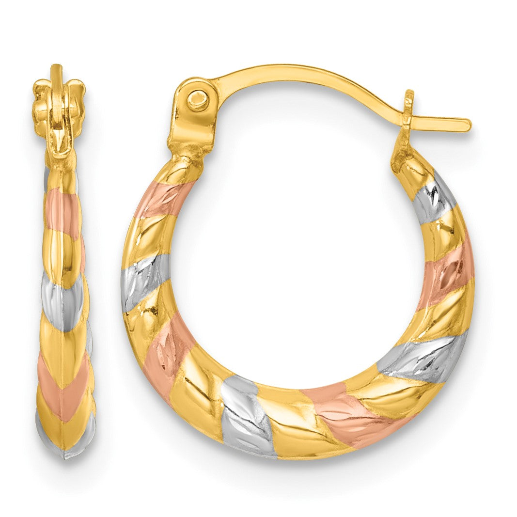 14k with White Rhodium and Rose Gold-plating Diamond Cut Polished 2.25mm Twisted Hollow Hoop Earrings