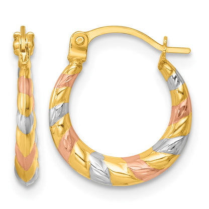 14k with White Rhodium and Rose Gold-plating Diamond Cut Polished 2.25mm Twisted Hollow Hoop Earrings
