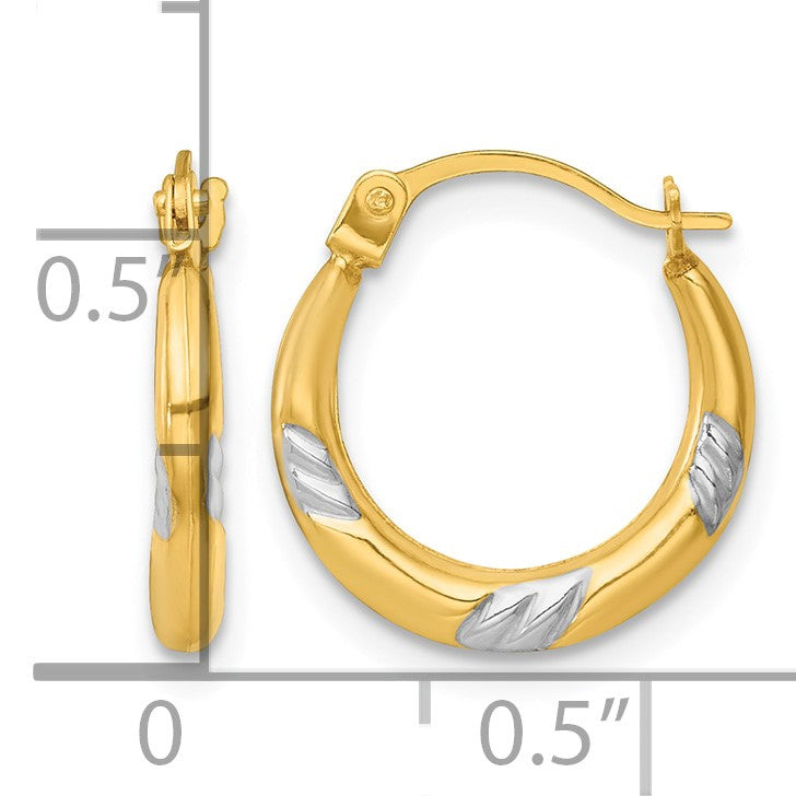 14k with White Rhodium Polished 2mm Hollow Hoop Earrings
