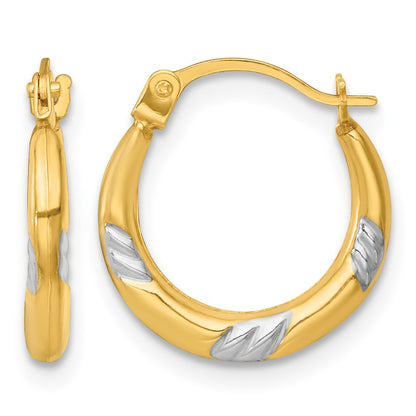 14k with White Rhodium Polished 2mm Hollow Hoop Earrings