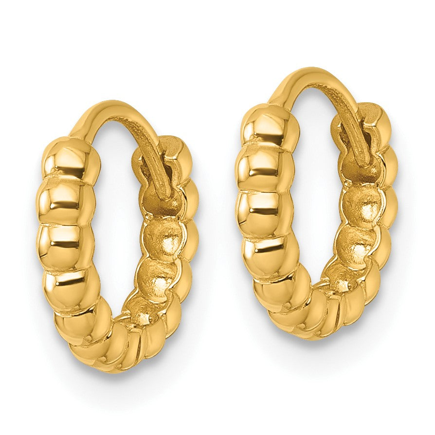 14k Polished 2.25mm Beaded Hinged Hoop Earrings