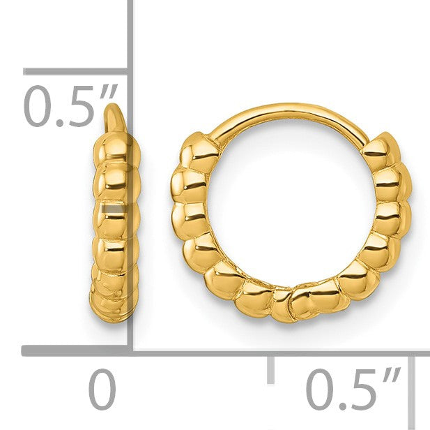 14k Polished 2.25mm Beaded Hinged Hoop Earrings