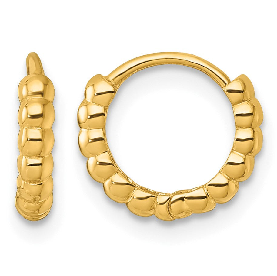 14k Polished 2.25mm Beaded Hinged Hoop Earrings