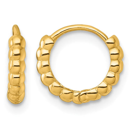 14k Polished 2.25mm Beaded Hinged Hoop Earrings