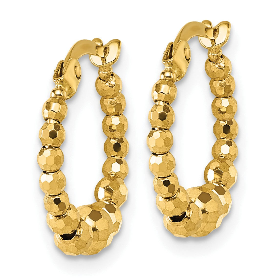 14k Polished Diamond-cut Graduated Beaded Hoop Earrings