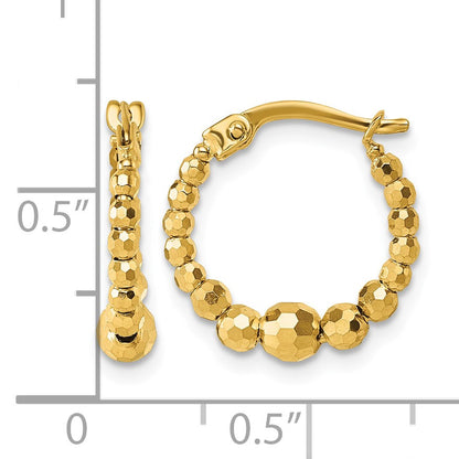 14k Polished Diamond-cut Graduated Beaded Hoop Earrings