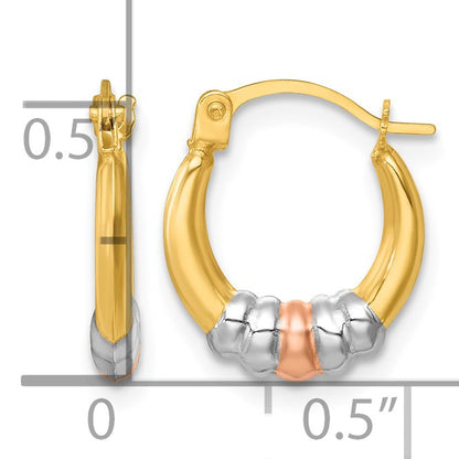 14k with White Rhodium and Rose Gold-plating Polished Hollow Round Hoop Earrings