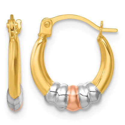 14k with White Rhodium and Rose Gold-plating Polished Hollow Round Hoop Earrings