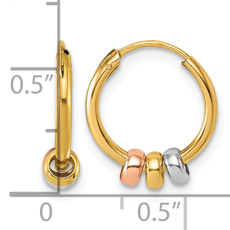 14K with Rose-tone and White Rhodium Polished 3-Bead Endless Hoop Earrings