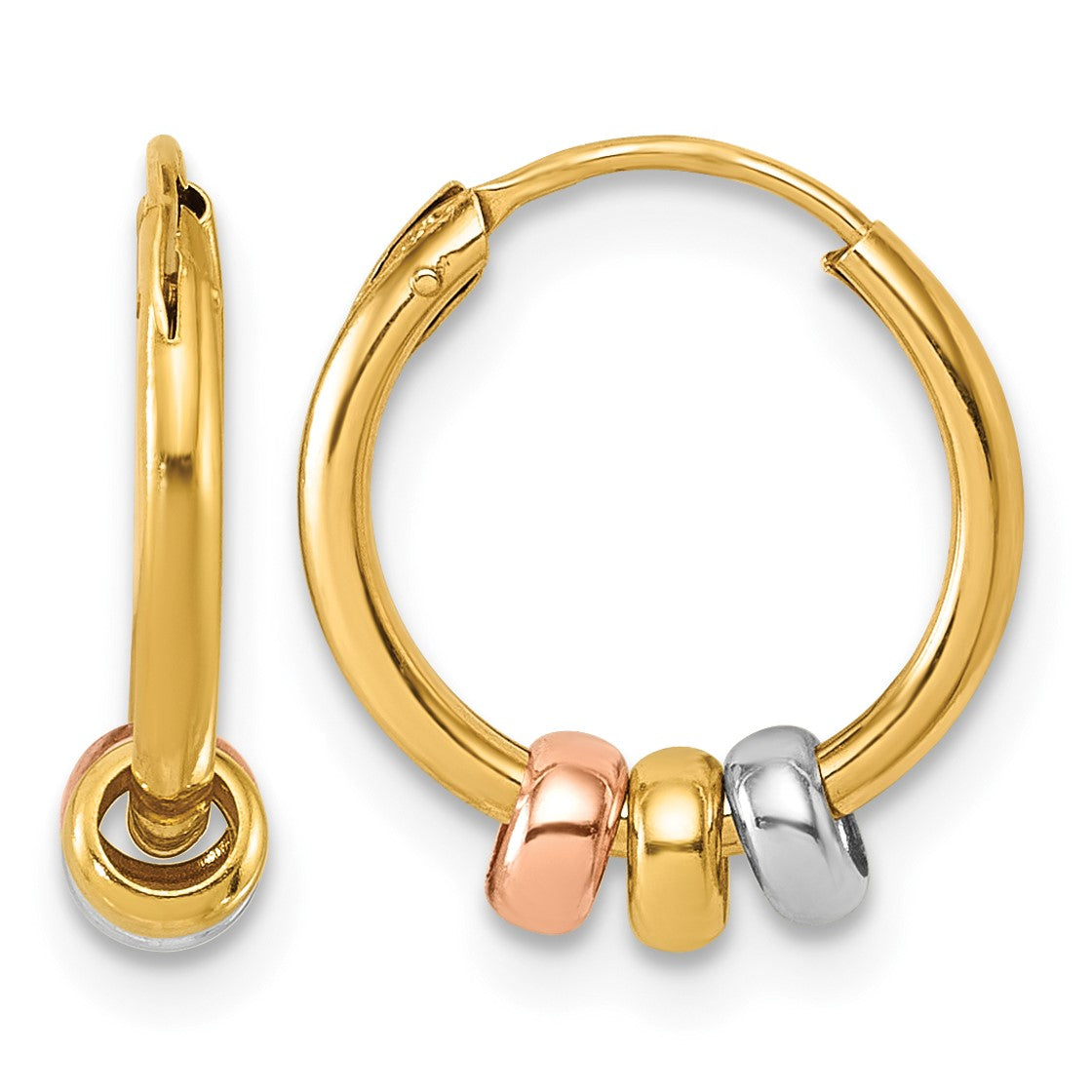 14K with Rose-tone and White Rhodium Polished 3-Bead Endless Hoop Earrings