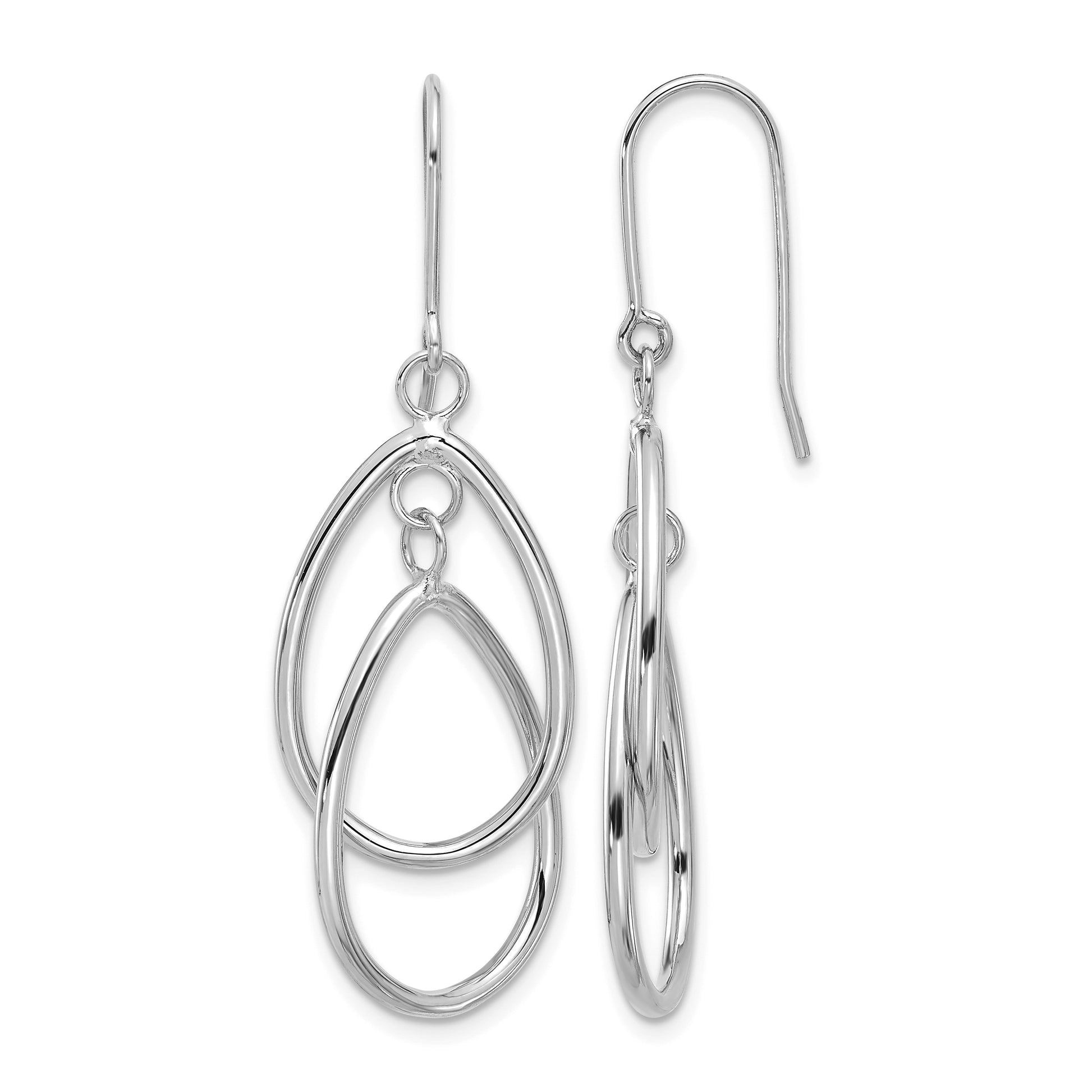14k White Gold Double Teardrop Dangle Wire Earrings