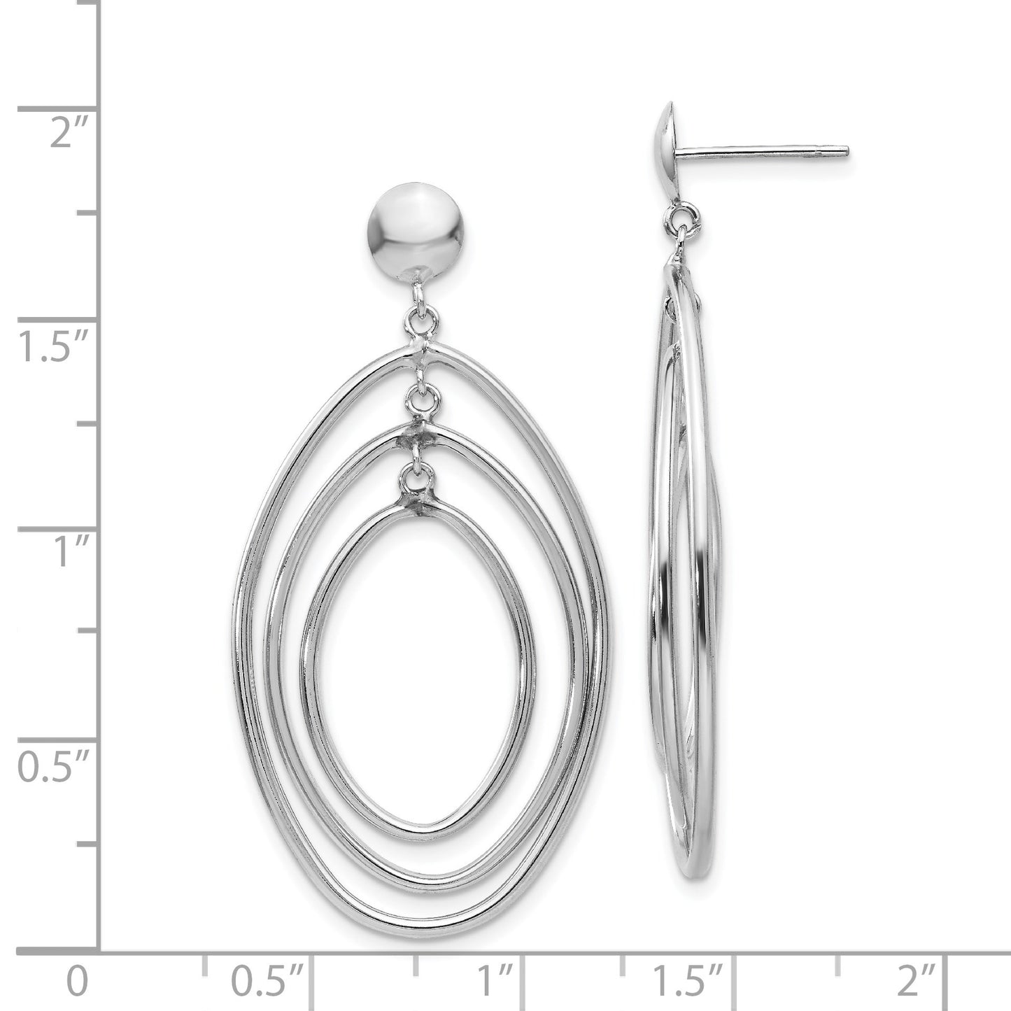 14k White Gold Graduated Ovals Dangle Post Earrings