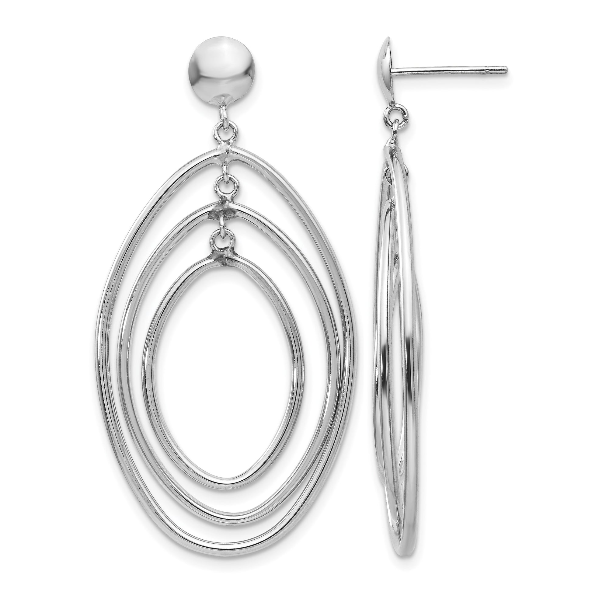 14k White Gold Graduated Ovals Dangle Post Earrings