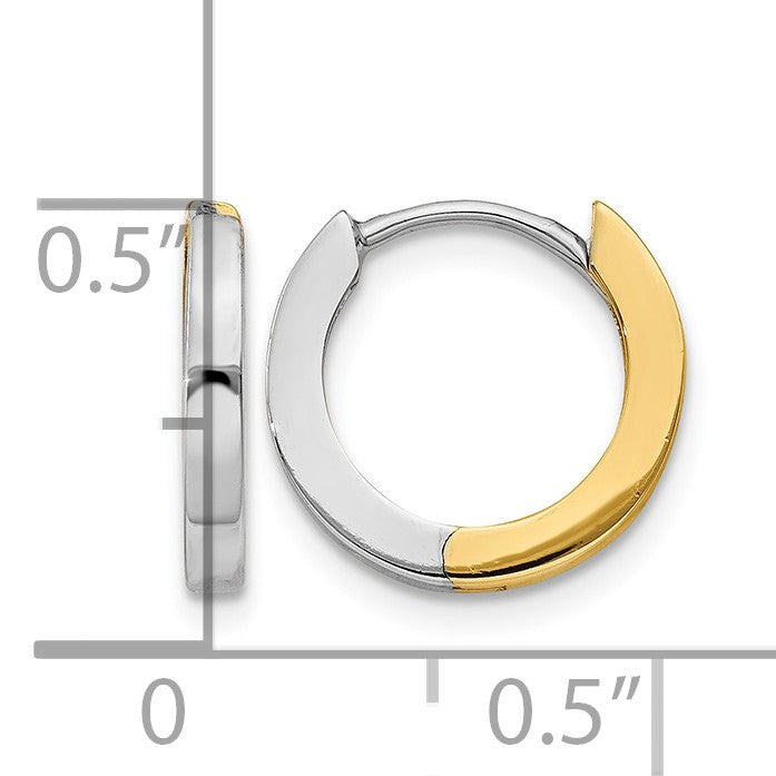 14k Two-tone 2mm Round Hinged Hoop Earrings