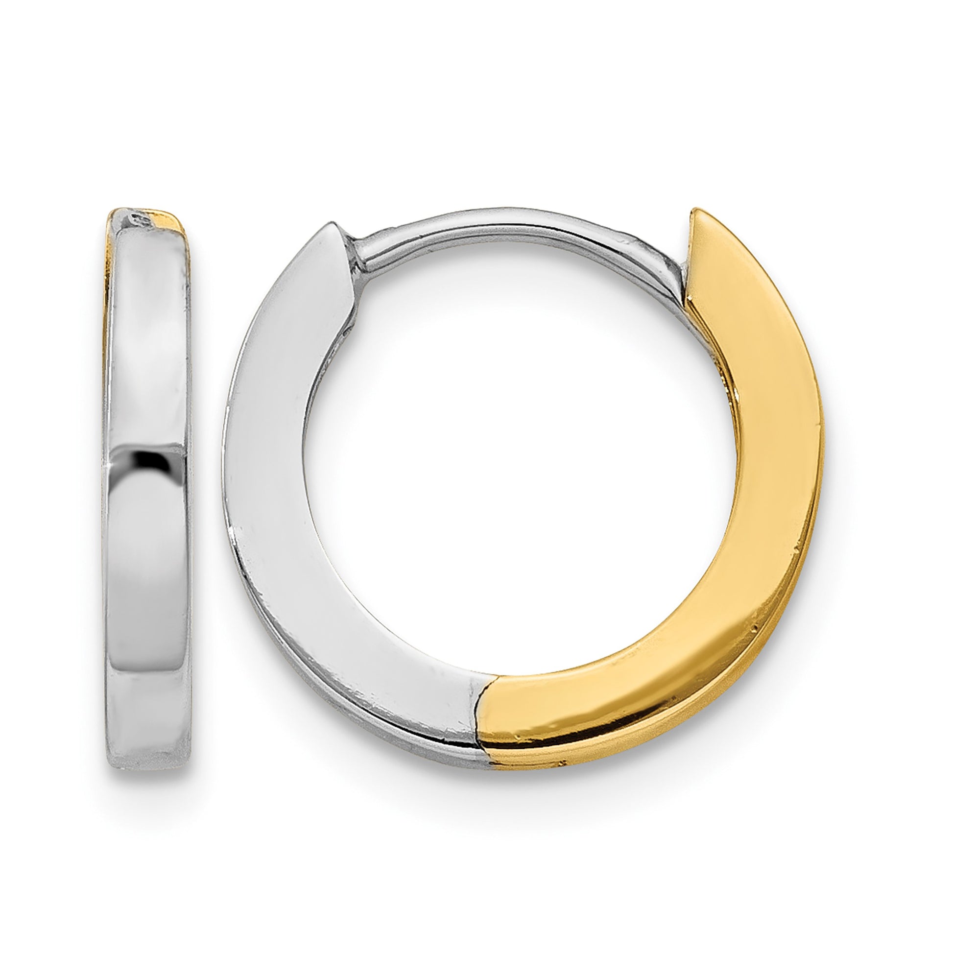 14k Two-tone 2mm Round Hinged Hoop Earrings