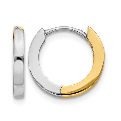 14k Two-tone 2mm Round Hinged Hoop Earrings