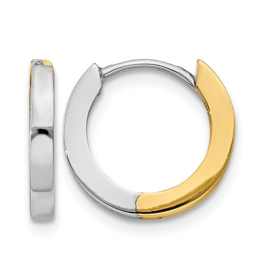 14k Two-tone 2mm Round Hinged Hoop Earrings