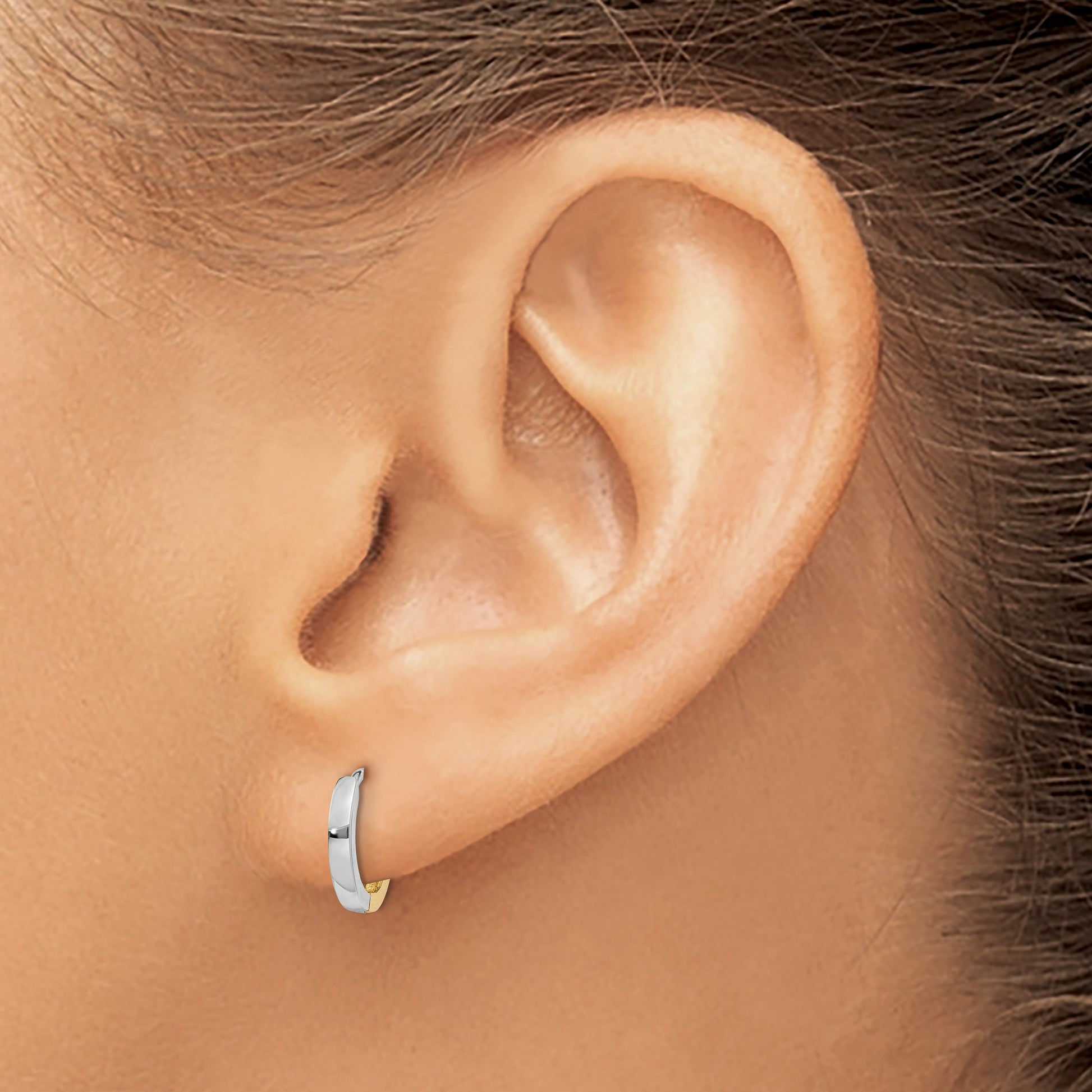 14k Two-tone 1.5mm Round Hinged Hoop Earrings