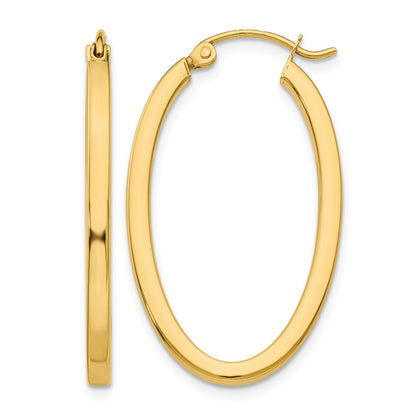 14k 2x30mm Polished Oval Tube Hoop Earrings